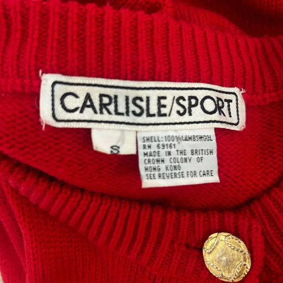 Carlisle Sport Red Lambswool Cardigan Sweater  Size Small Gold Buttons - Picture 2 of 9